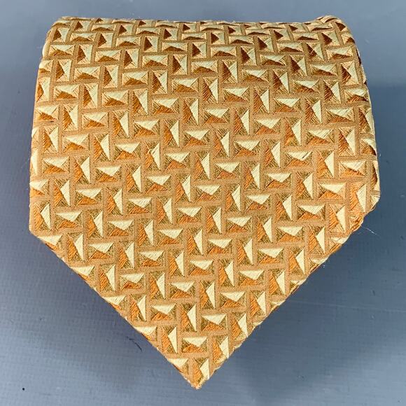 ERMENEGILDO ZEGNA Beige Tan Geometric Jacquard Silk Tie - Picture 1 of 6